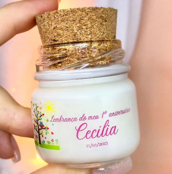 Mini vela Rolha aromática lembrancinha aniversário Personalizada