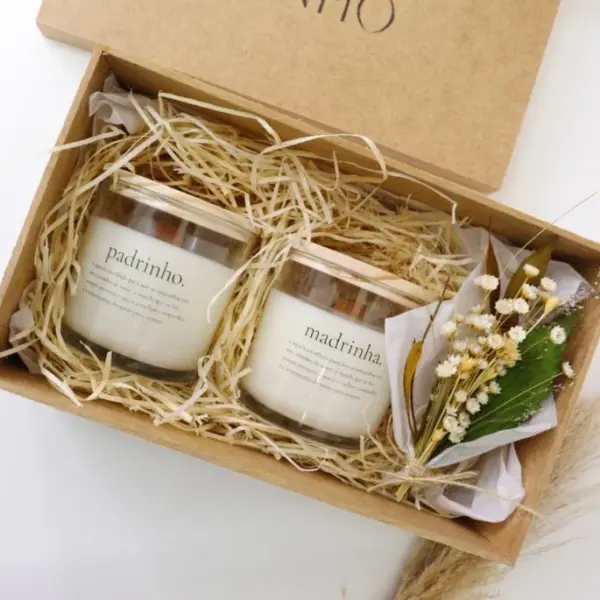 Caixa Presente Velas Madrinha e Padrinho de Batismo