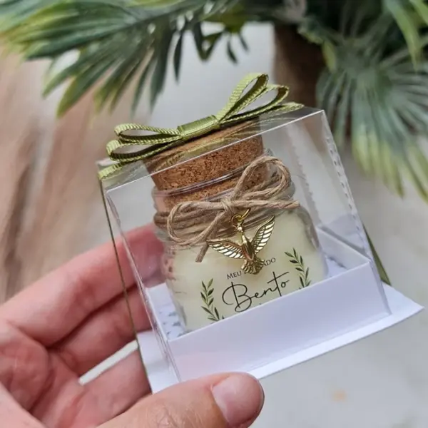 Vela aromática personalizada pingente e caixinha de acetato